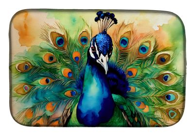 Peacock Dish Drying Mat Absorbent Dish Drying Mat Pad for Kitchen Counter Dish Drainer Mat for Countertop, 14 x 21", Multicolor