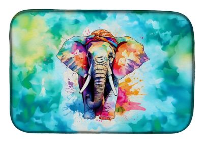 Hippie Animal Elephant Dish Drying Mat Absorbent Dish Drying Mat Pad for Kitchen Counter Dish Drainer Mat for Countertop, 14 x 21", Multicolor